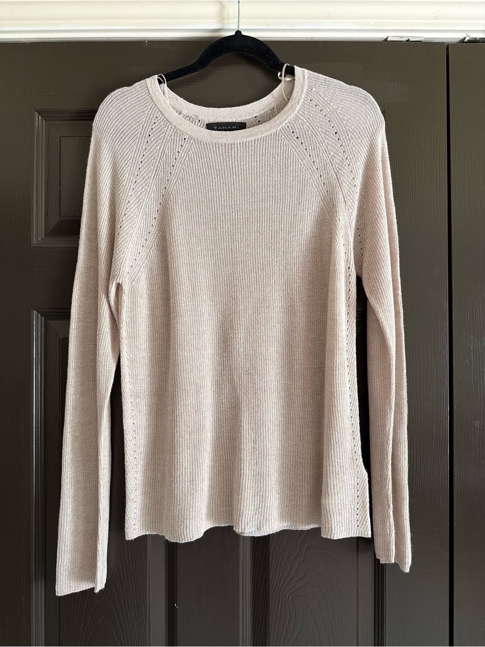 Tahari Beige Ribbed Crewneck Sweater